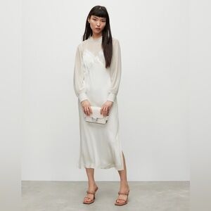 NWT AllSaints White Bailey Silk Blend Sheer Midi Dress